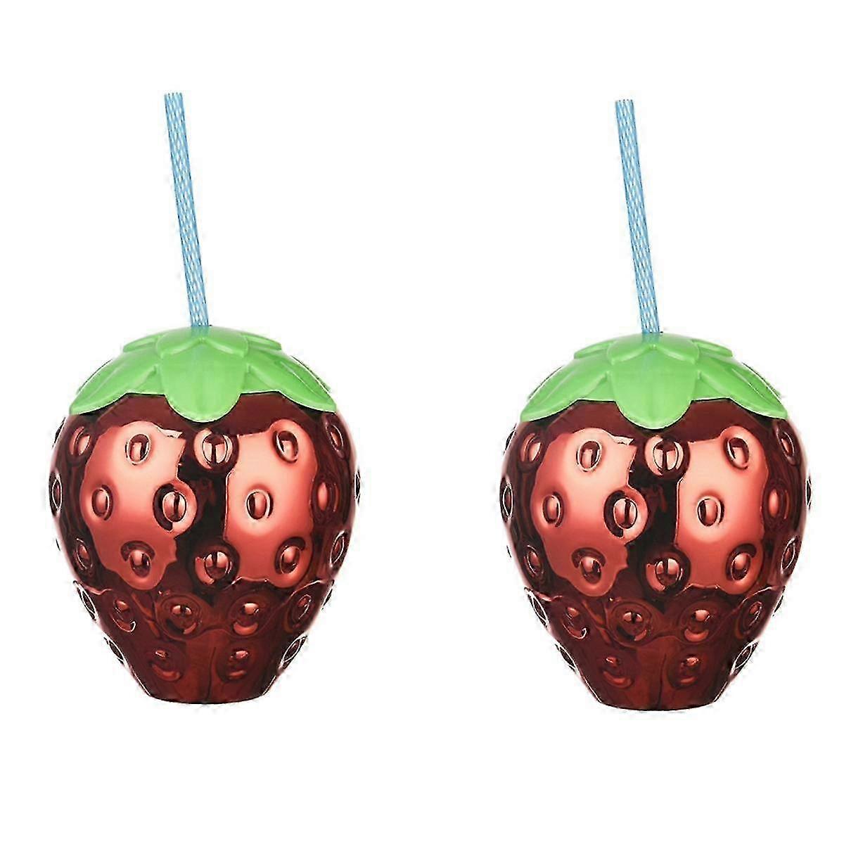 Strawberry Disco Ball Cups with Red Straws for Parties: Removable, Reusable, Poolside Fun 2-Pack