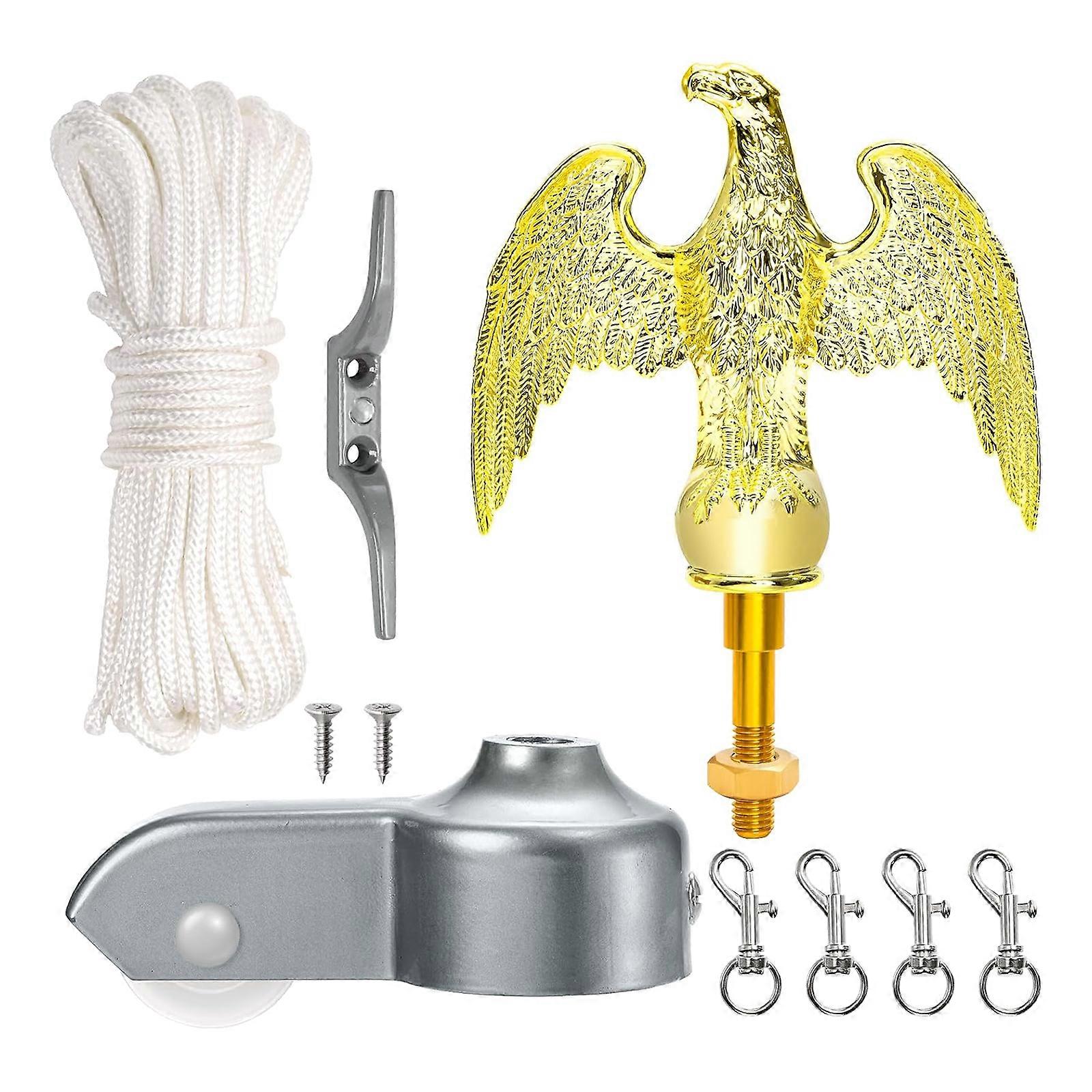Flagpole Hardware Repair Part Set 55FT Halyard Rope 6inch Falcon 4pcs Rotation Snapping Hook 4inch Cleats Hook Flag Multicolor