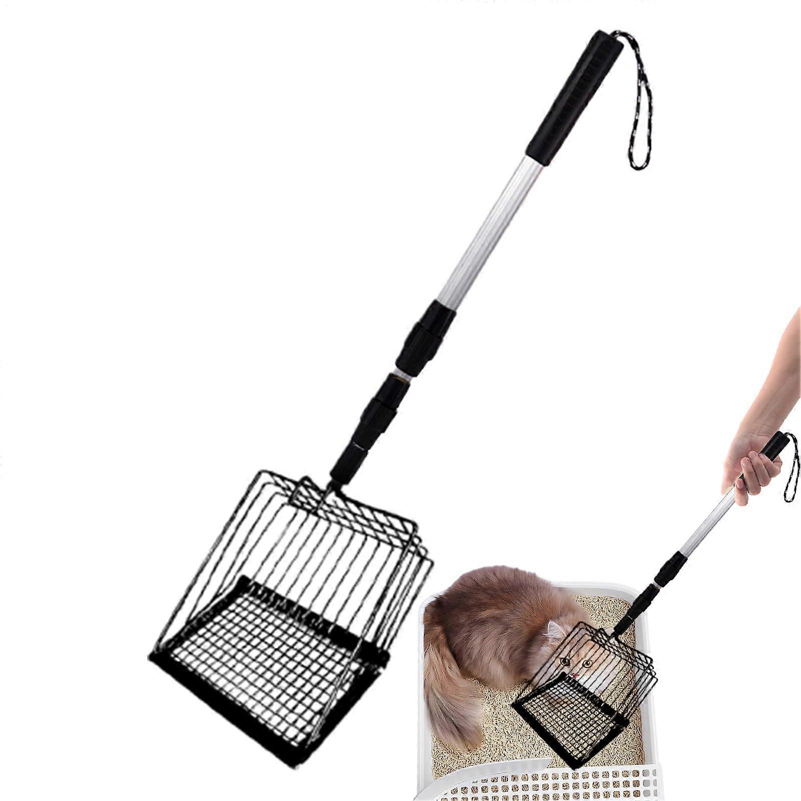 Metal Cat Pooper Scooper with Long Handle, Deep Scoop Design, Black, Ideal for Cat Litter Tray and Small Space Living