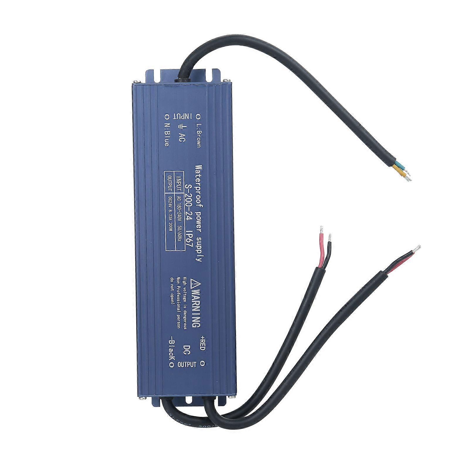 IP67 Waterproof LED Driver Switch Power Supply Transformer Adapter AC 180V-240V to DC 24V 200W Constant Voltage Output for LED Strip Light Outdoor Lig