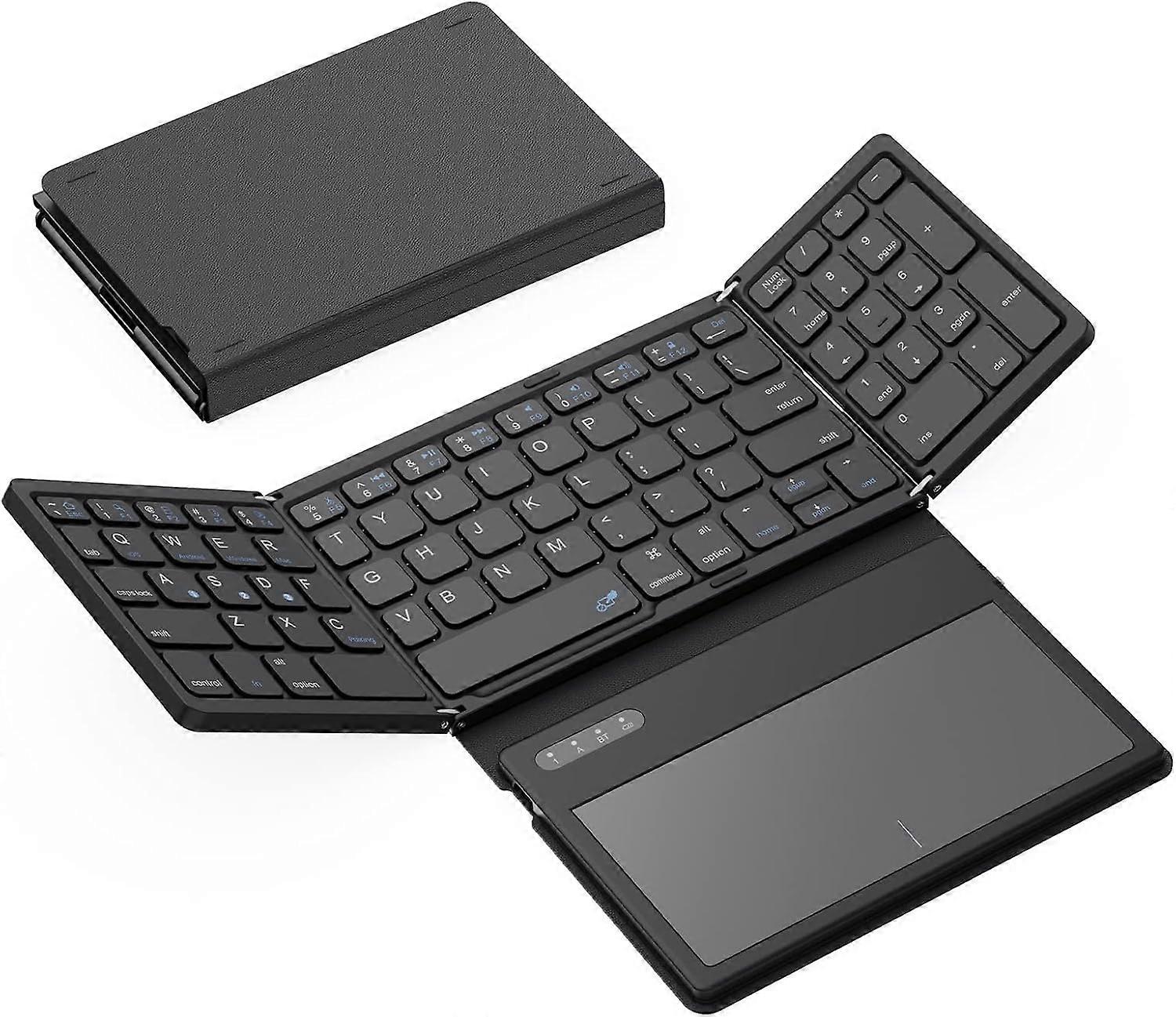 Foldable Bluetooth Keyboard, Portable Full Size with Large Touchpad, Numeric Keypad, PU Leather, Wireless TravelKeyboard for Windows Android Mac