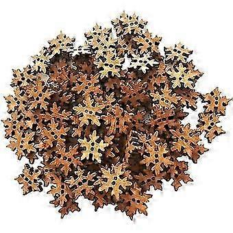 100 Pieces Retro Wood Decorative Snowflake Buttons 2 Hole for DIY Craft Supplies