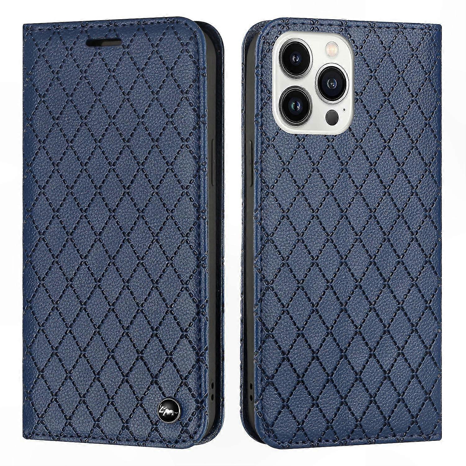 PU Leather Wallet Case with Magnetic Closure, Flip Cover, Card Slots, Stand Function, Lattice Design for Smartphone