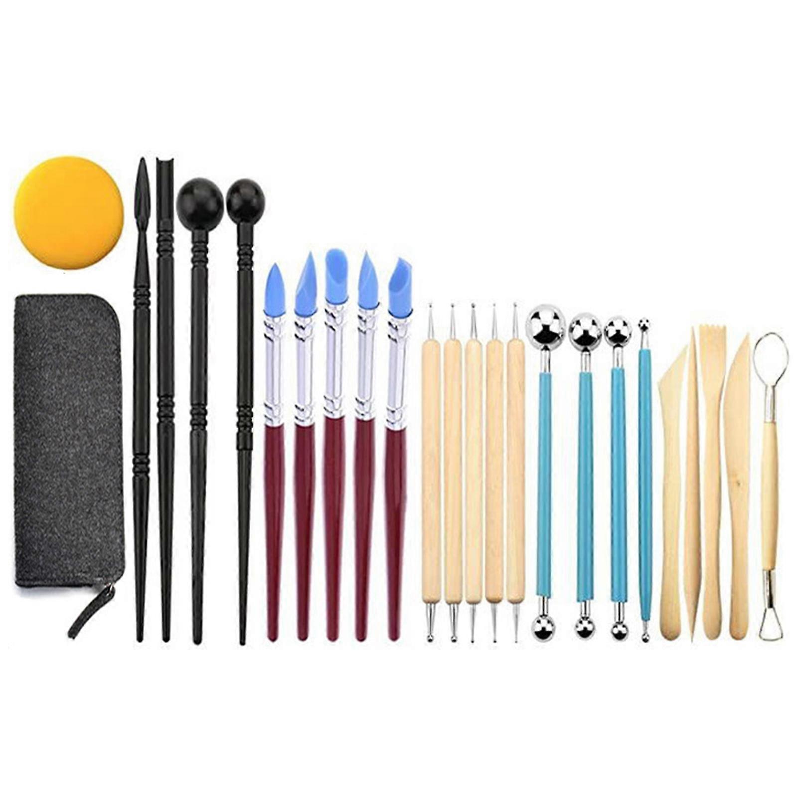25pcs Polymer Clay Tools Kit Double Ended Dotting Tools Ball Stylus Rubber Tip Pens for Sculpting Pottery Carving Modeling with Sponge Storage Bag