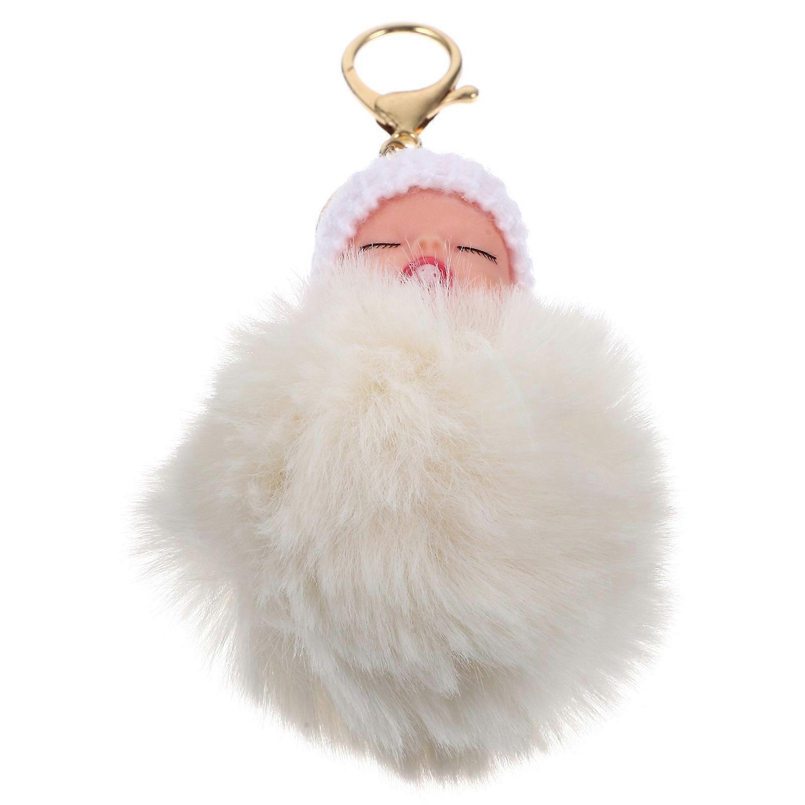 Plush Pom Pom Keychain Sleeping Doll Keychain for Hanging Keys 3Pcs