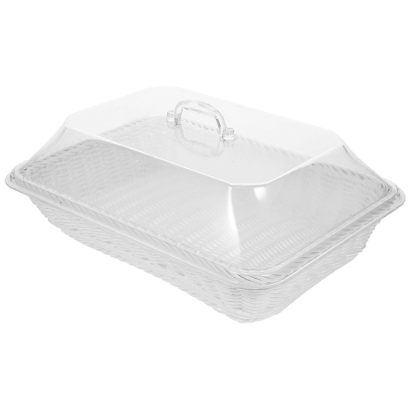 2Pcs Bread Basket with Lid for Food Serving Transparent Woven Storage Tray