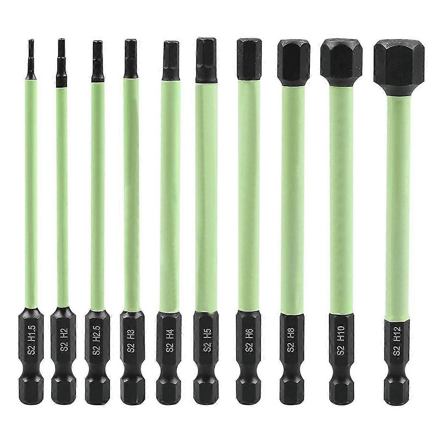 10PCS Magnetic Hex Head Hex Wrench Drill Bits Set 1/4inch Hex Shank 2 Alloy Steel Hex Head Bits Tool