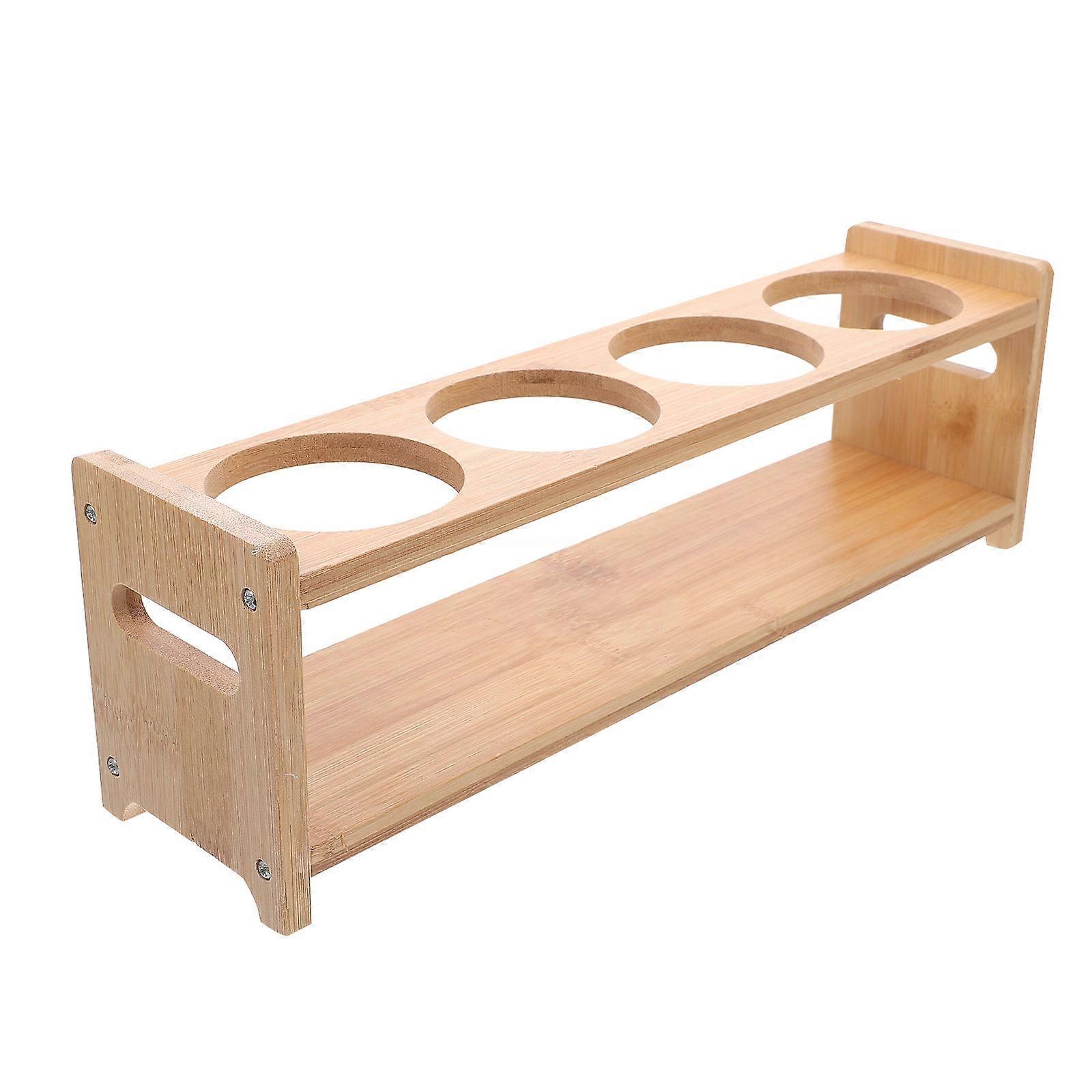 Spice Bottle Rack Bamboo Four-Holes Storage Rack for Kitchen Use 1Pcs