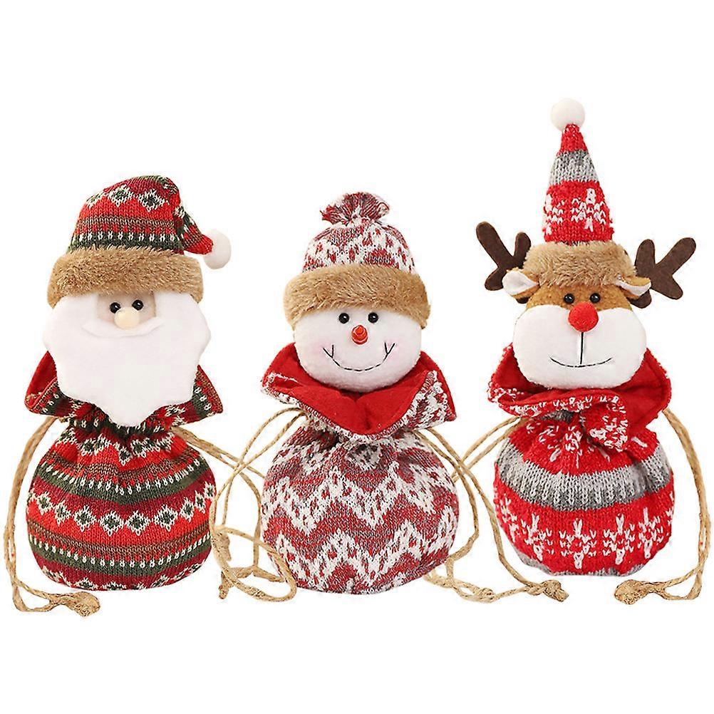 Christmas Drawstring Gift Bag for Storage Use 3Pcs Multi Cloth Xmas