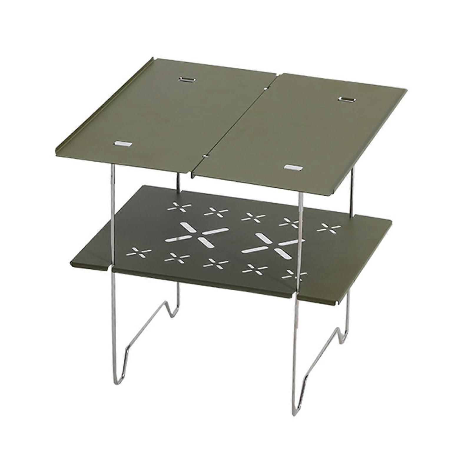 Double Deck Aluminum Plate Camping Table Foldable Outdoor Travel Table For Picnics And Hiking Easy To Clean Double Layer