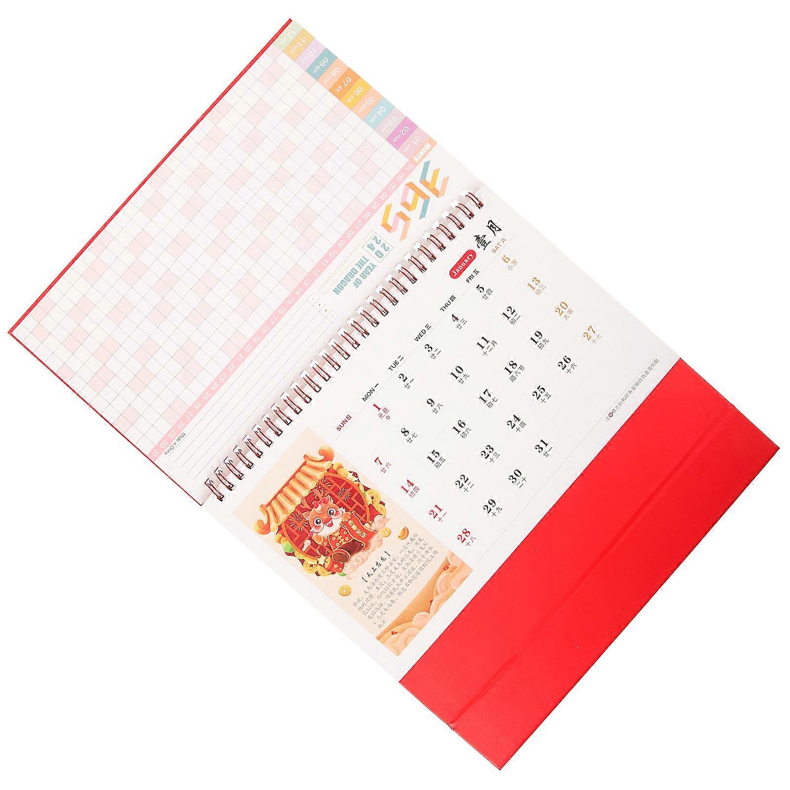 Chinese Style 2024 Calendar 5Pcs Freestanding Desk Calendar Ideal For Daily Use In Home Office And Classroom Settings