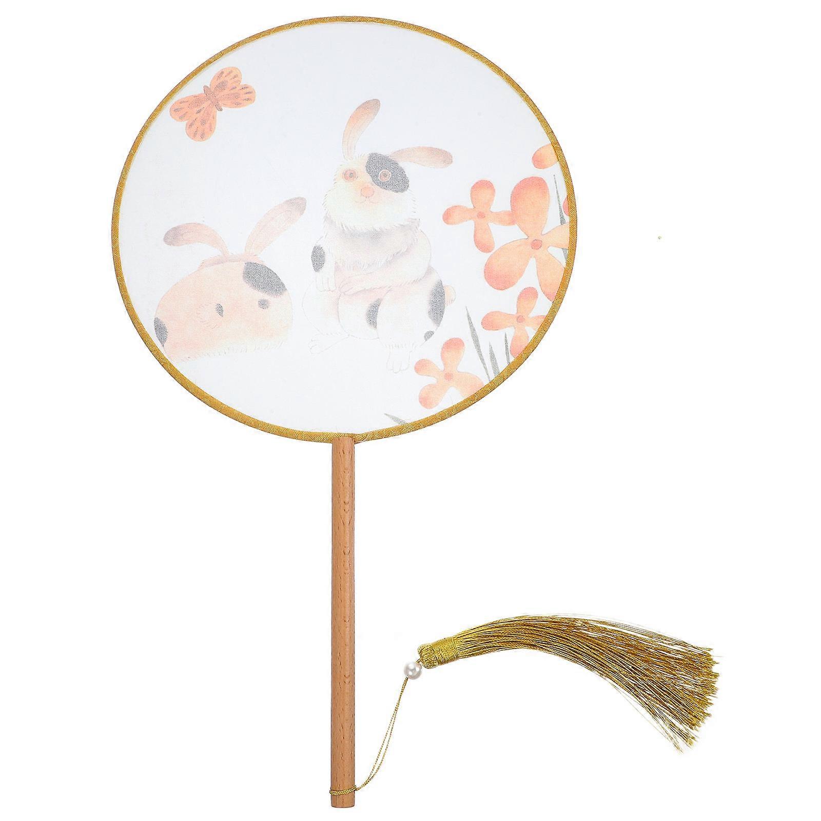 Handheld Chinese Fan Circular Fan for Decoration 4Pcs with Tassel