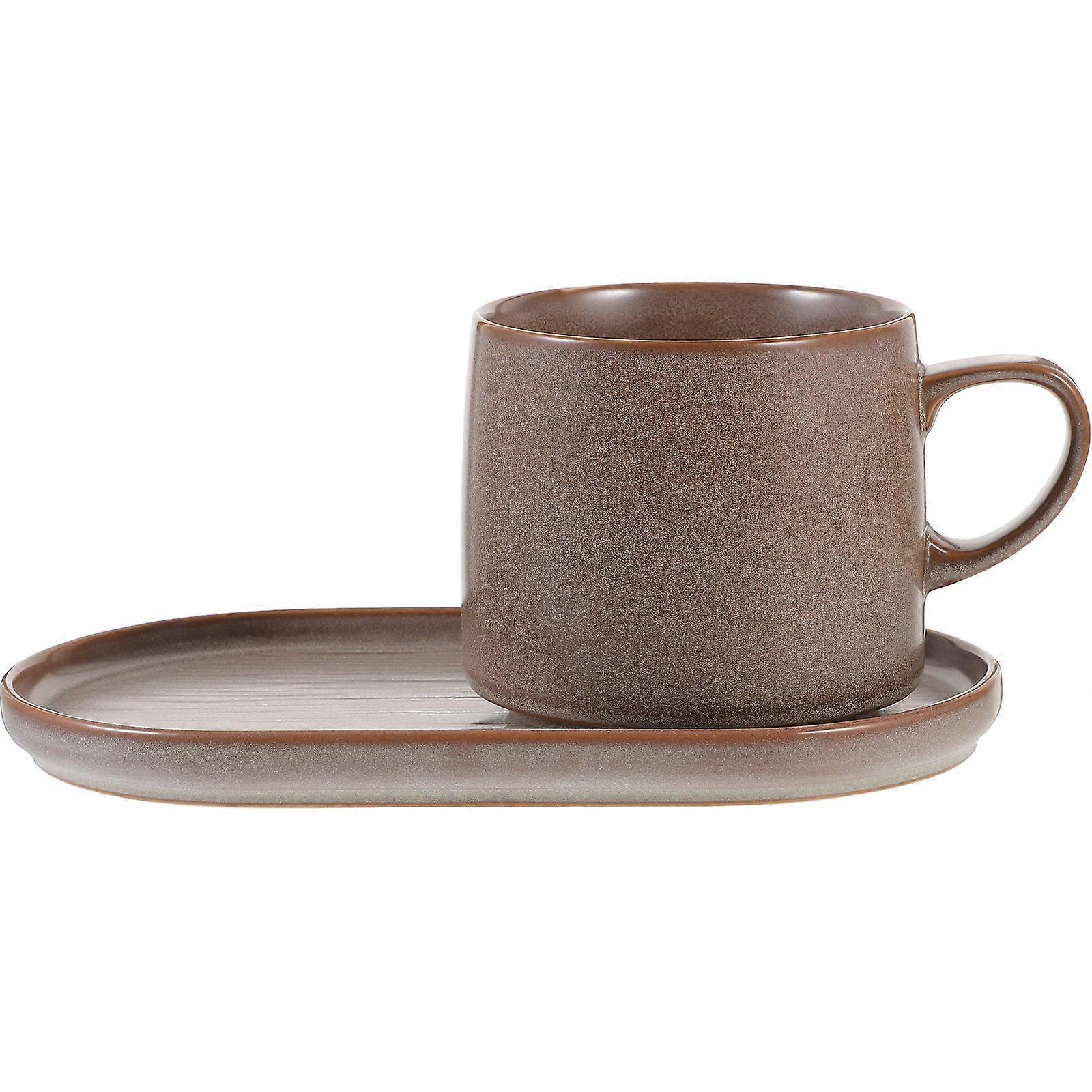 2Sets Ceramic Coffee Mug with Saucer for Home and Office Brown