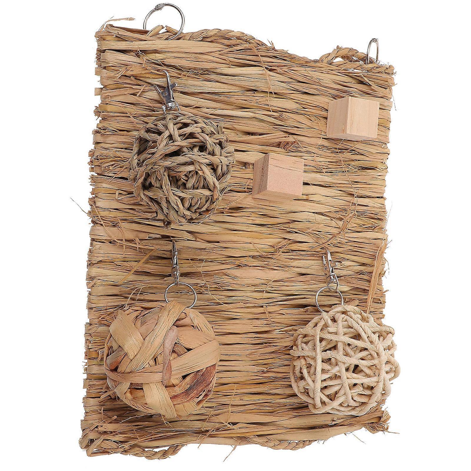 Small Animal Rabbit Straw Mat for Teeth Care 2Sets Sleeping Pad Brown