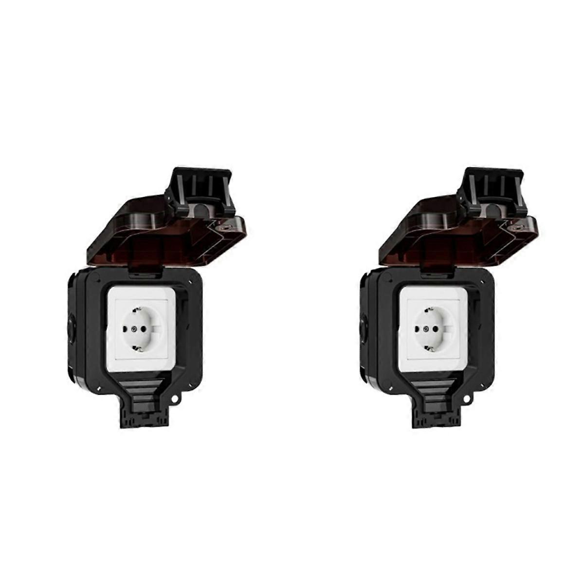 IP66 Waterproof Socket 220V Black Wall Plug Power with Built-in Switch Electrical EU Home Appliance