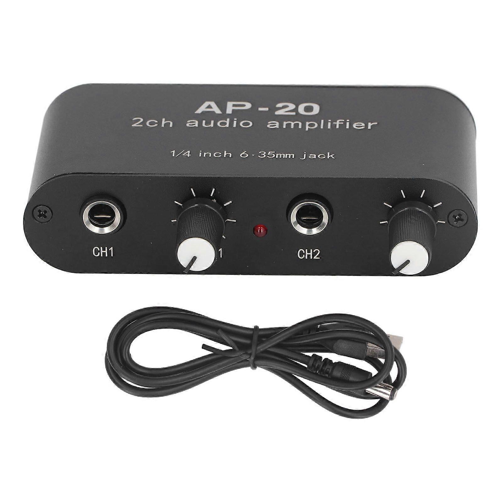Independent Dual Channel Sound Preamplifier 1/4in 6.35mm 0 to 20db Gain Sound Amplifier Amp for Mic Instrument DC5V12V