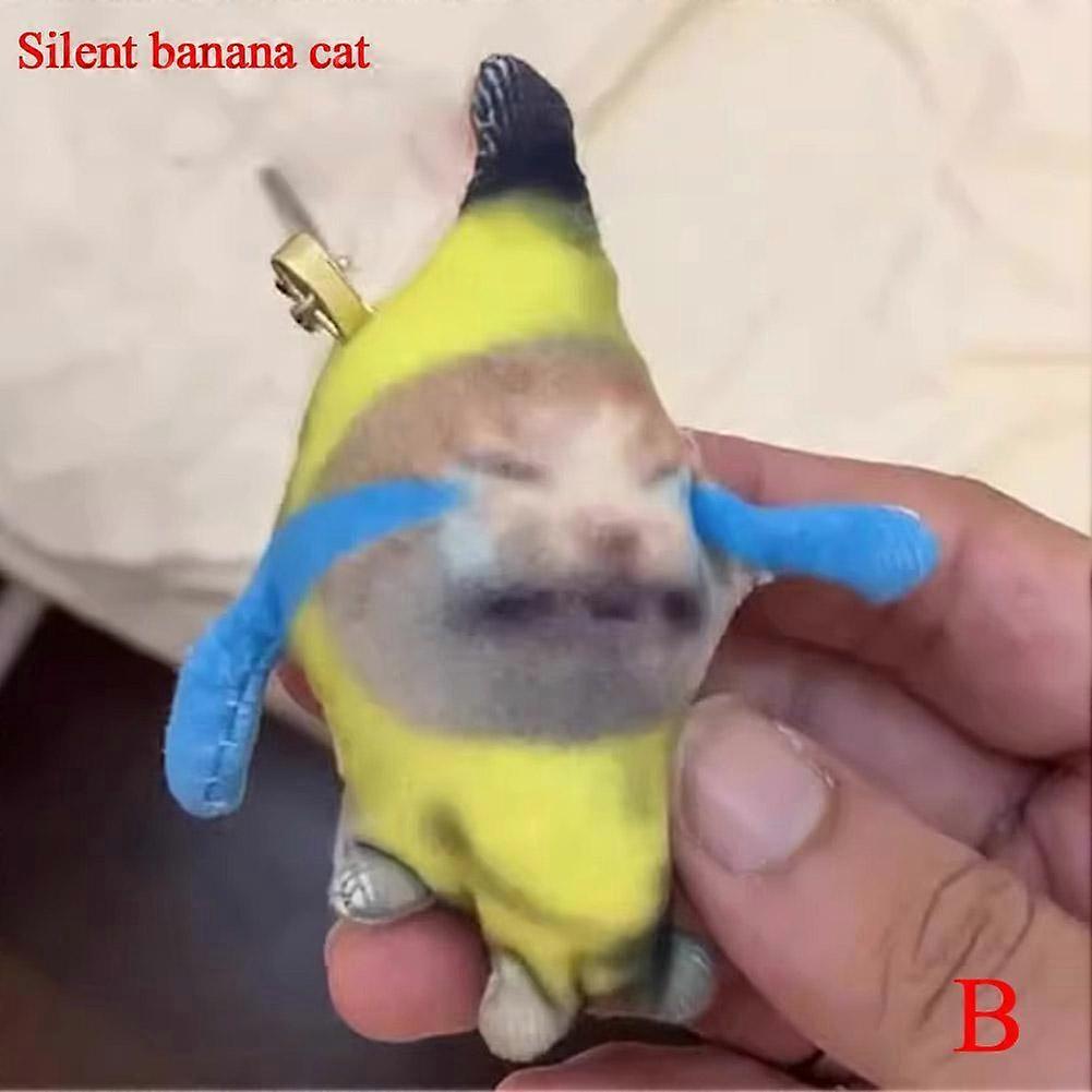Crying Banana Cat Plush Keychain Soft PP Cotton Funny Internet Meme Accessory for Bags and Keys