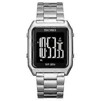 SKMEI 1879 Square Large Screen Men Steel Belt Multi-function EL Luminous Watch, Color: Silver 26s