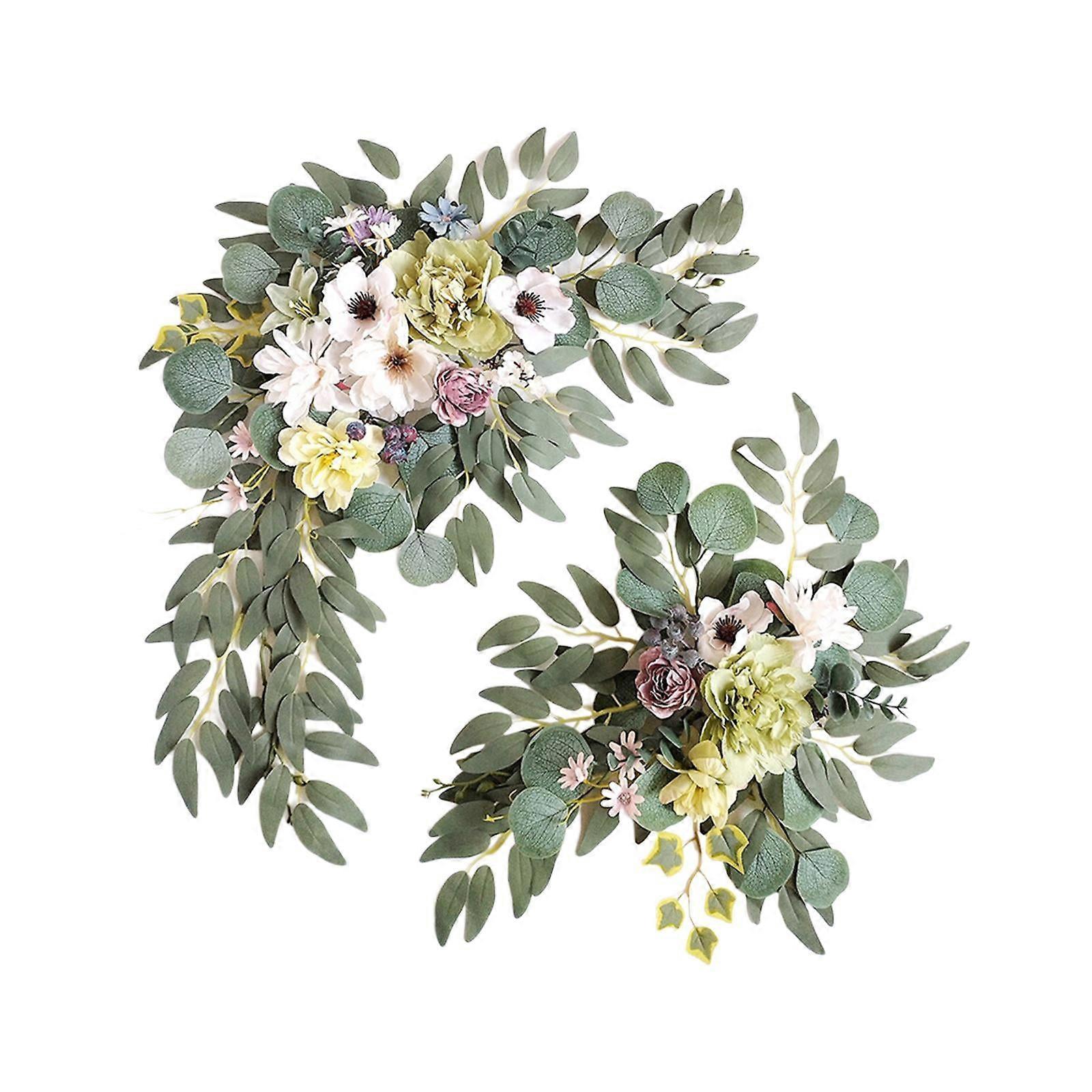 2Pcs Handmade Artificial Wreath, Compatible with Front Door & Window Decor, Rustic Floral Swag for Wedding Arch, Indoor DIY Ornament, Style F