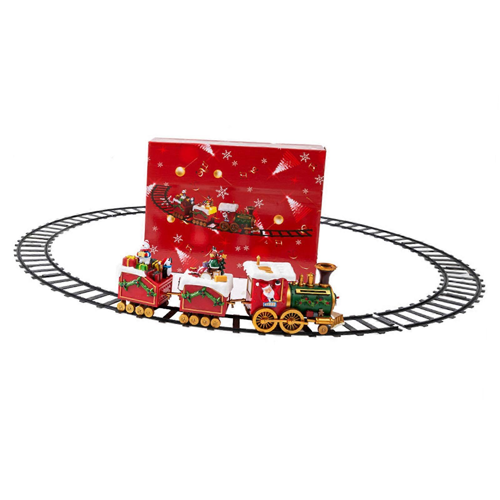 סט רכבת צעצוע של קטר לחג המולד לקישוט עץ חג המולד, רכבת סנטה קלאוס עם מוזיקה ואור, ציוד למסיבה, ססגוניות