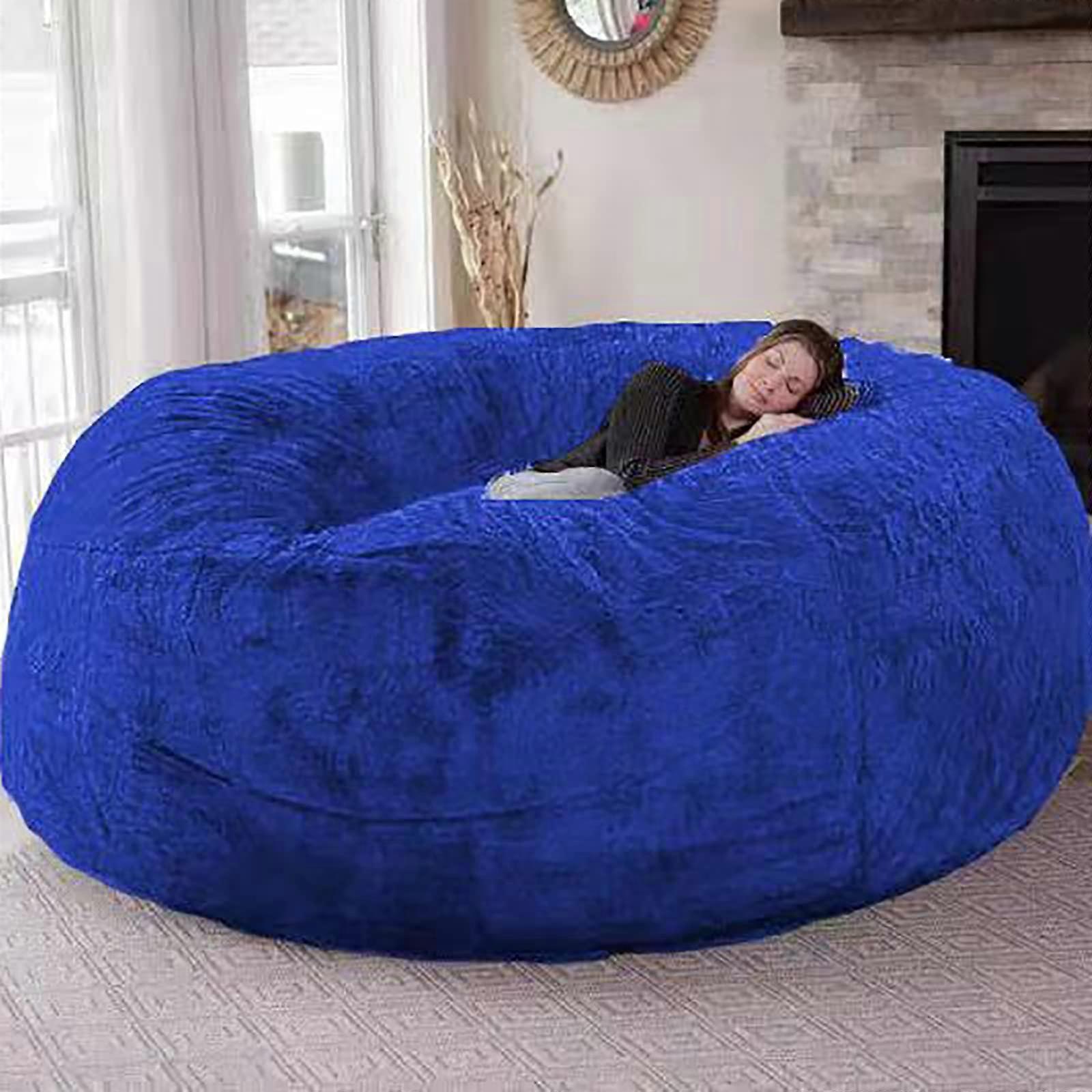 Round Bean Bag Sofa Cover, Faux Fur Material, Giant Lazy Cover, No Padding, 5ft 135X65cm, C Model
