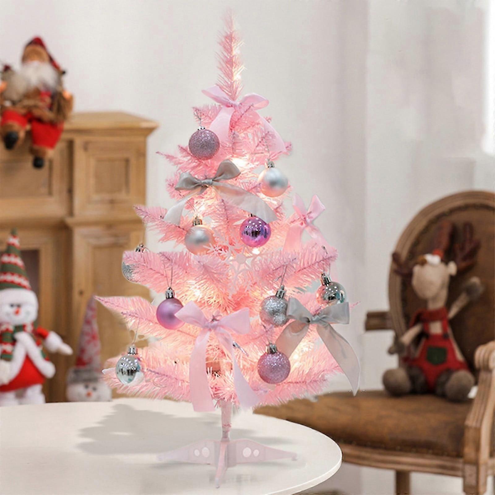 Mini Christmas Trees With Flocked Needles 24In/2ft Berries And Flowers Decoration Decorated Trees With Led Lights Kitchen Tabletop Artificial Tree