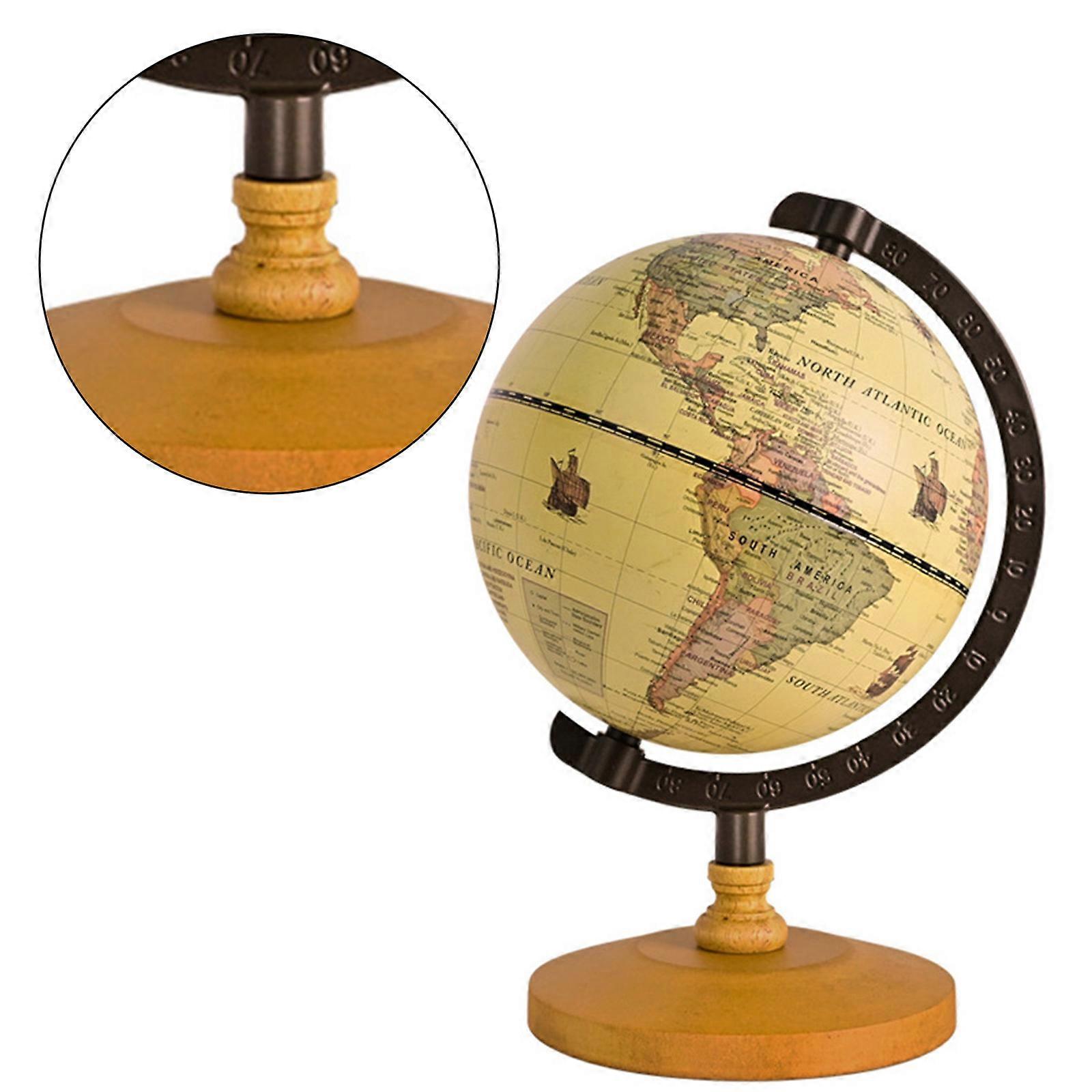 Retro 5 inch Diameter World Globe Antique Desktop Globe Rotating Earth Geography Globe Wood Base for Wedding School Home Multicolor