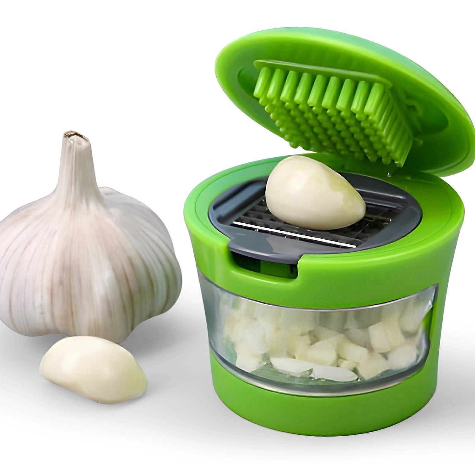 Garlic Press with Container, Mini Garlic Chopper for Kitchen, Quick Push Mincing Tool