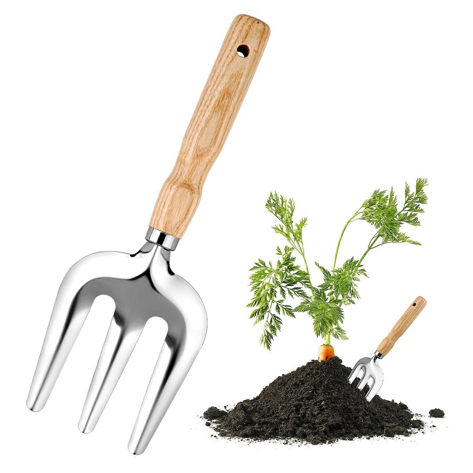 Garden Hand Cultivator with Ergonomic Wooden Grip, RustResistant 3Prong Manual Weed Fork