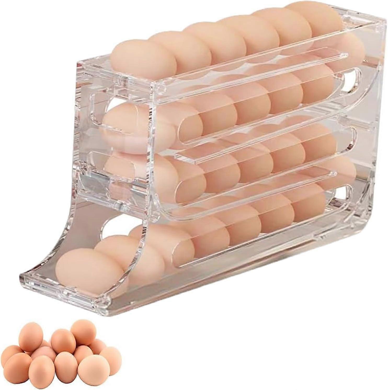 4-Tier Egg Holder for Fridge, Automatic Scrolling Rack, 30-Egg Capacity, Space-Saving Organizer, Transparent – 1 Pc