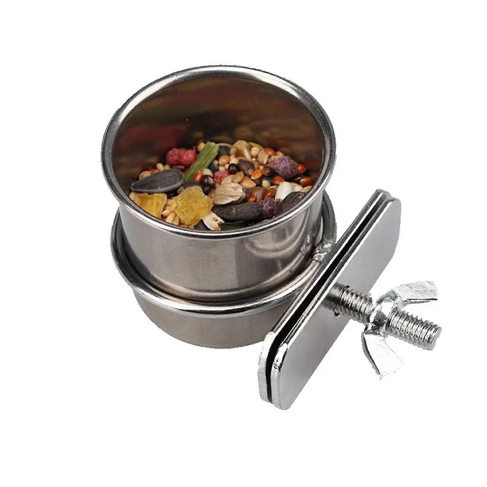 Bird Cage Feeding Bowl 12PC Stainless Steel Parrot Food Dish with Clamp Holder SpillProof 5.5cm