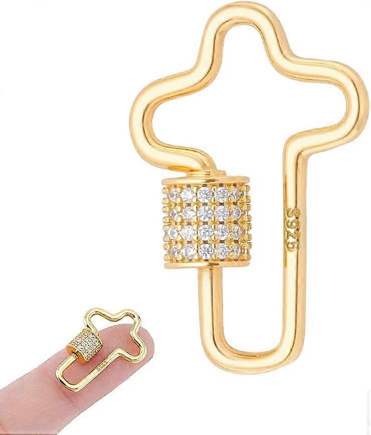 925 Sterling Silver Screw Carabiner Lock Golden Cubic Zirconia Keychain Lock Twist Secure Clasp for Jewelry Making Handbag DIY Accessory 0.94x0.63x0.0