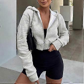 Damen Langarm-Crop-Hoodie, neuer europäischer Reißverschluss-Cardigan, lässiger, sexy Herbst-Hoodie, Sportmantel, Y2K-Sudaderas
