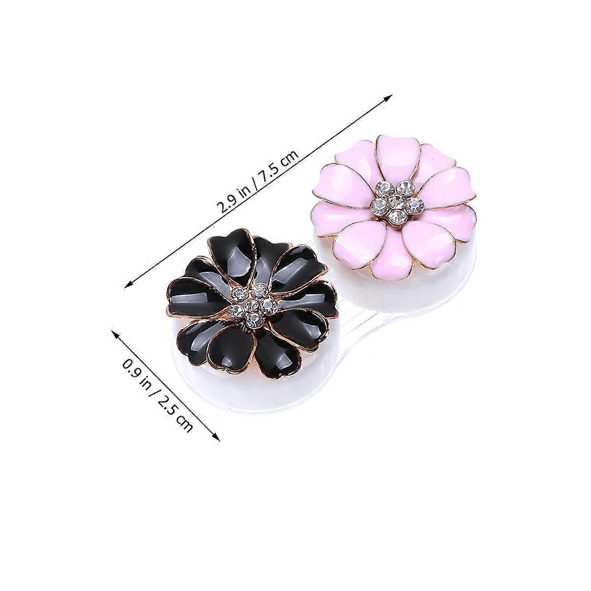 Lens Container Flower Design Storage Case for Eye Care 2Pairs Set