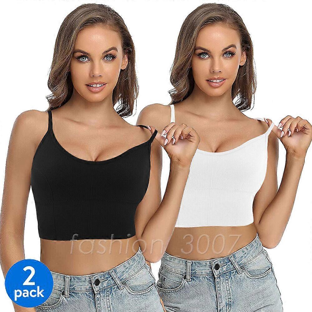1/2 PCS Women Padded Cami Bra Crop Top Knit Basic Solid Spaghetti Strap Bralette