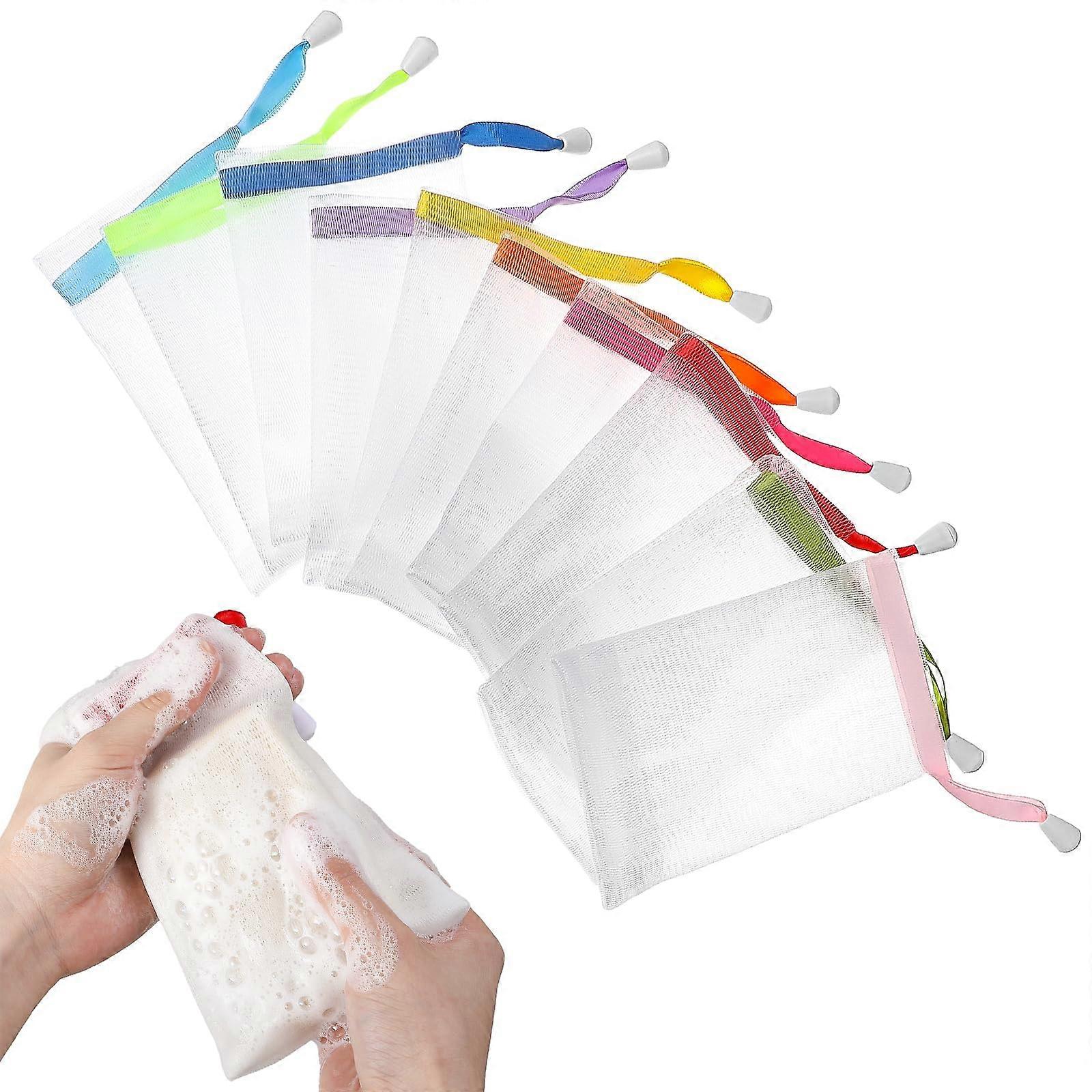 10 Pcs Colorful Exfoliating Soap Saver Bags with Drawstring, Soft Mesh Pouch for Shower and Face
