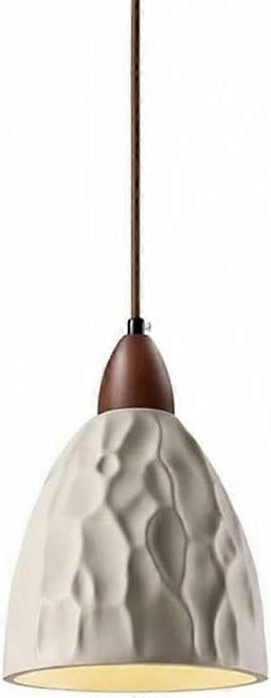 Nordic Concrete Pendant Light with Wood Accent, WabiSabi Textured Design, Adjustable Height