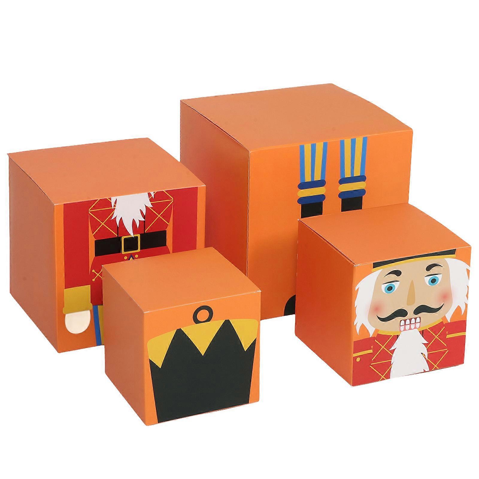 Stackable Holiday Boxes 2 Sets Nutcracker Present Wrapping Cases For Christmas Party Space Saving Multifunctional Design