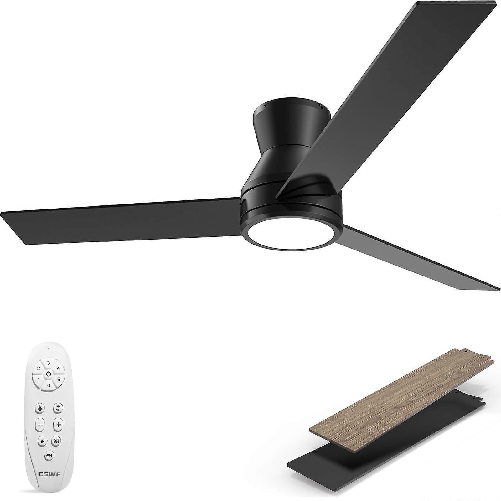 42 Inch LED Ceiling Fan with Light and Remote, Flush Mount, Dimmable, Quiet DC Motor, 6 Speed, Black