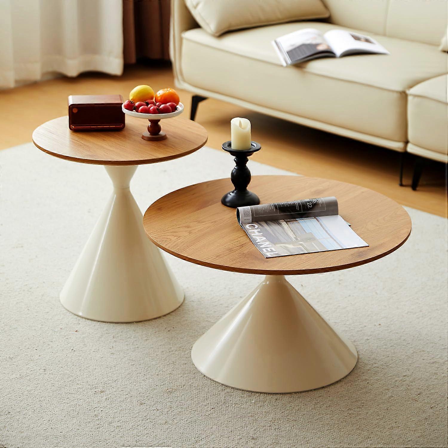 Modern Round Nesting Coffee Table Set of 2 for Living Room with RustResistant Steel Frame