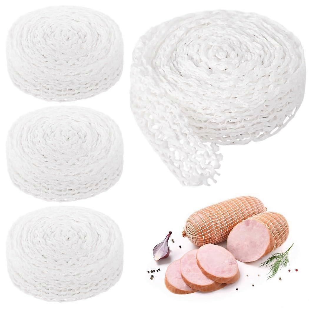 4 Rolls White Cotton Meat Netting Roll for Sausage Ham Beef Poultry, Flavor Sealing, Easy Handling