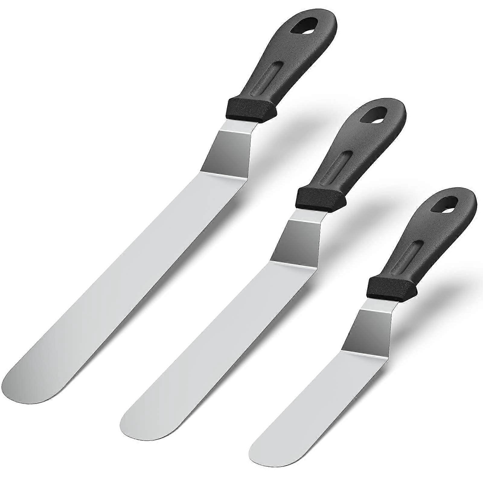 Offset Spatula Set for Precise Cake Decorating, 3 Sizes Stainless Steel Angled Icing Spatulas