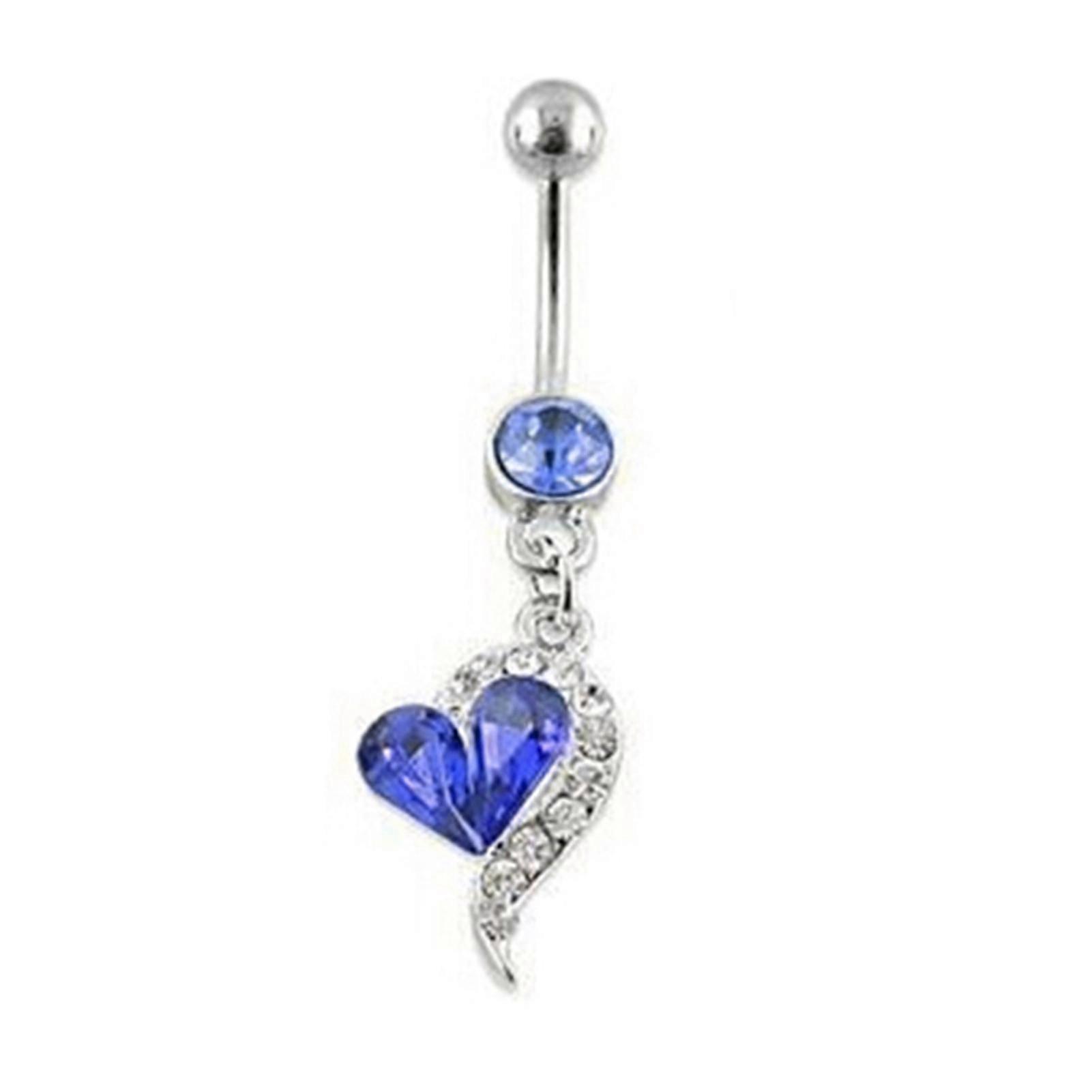 Shiny Rhinestone Dangle Love Heart Barbell Buric Bar Bar Button Ring Piercing