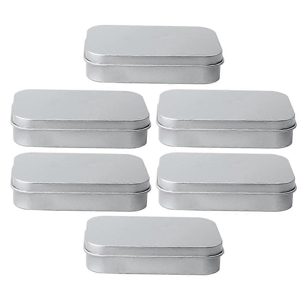 Silver Tin Box with Lid for Storage Use 6Pcs Portable Metal Boxes