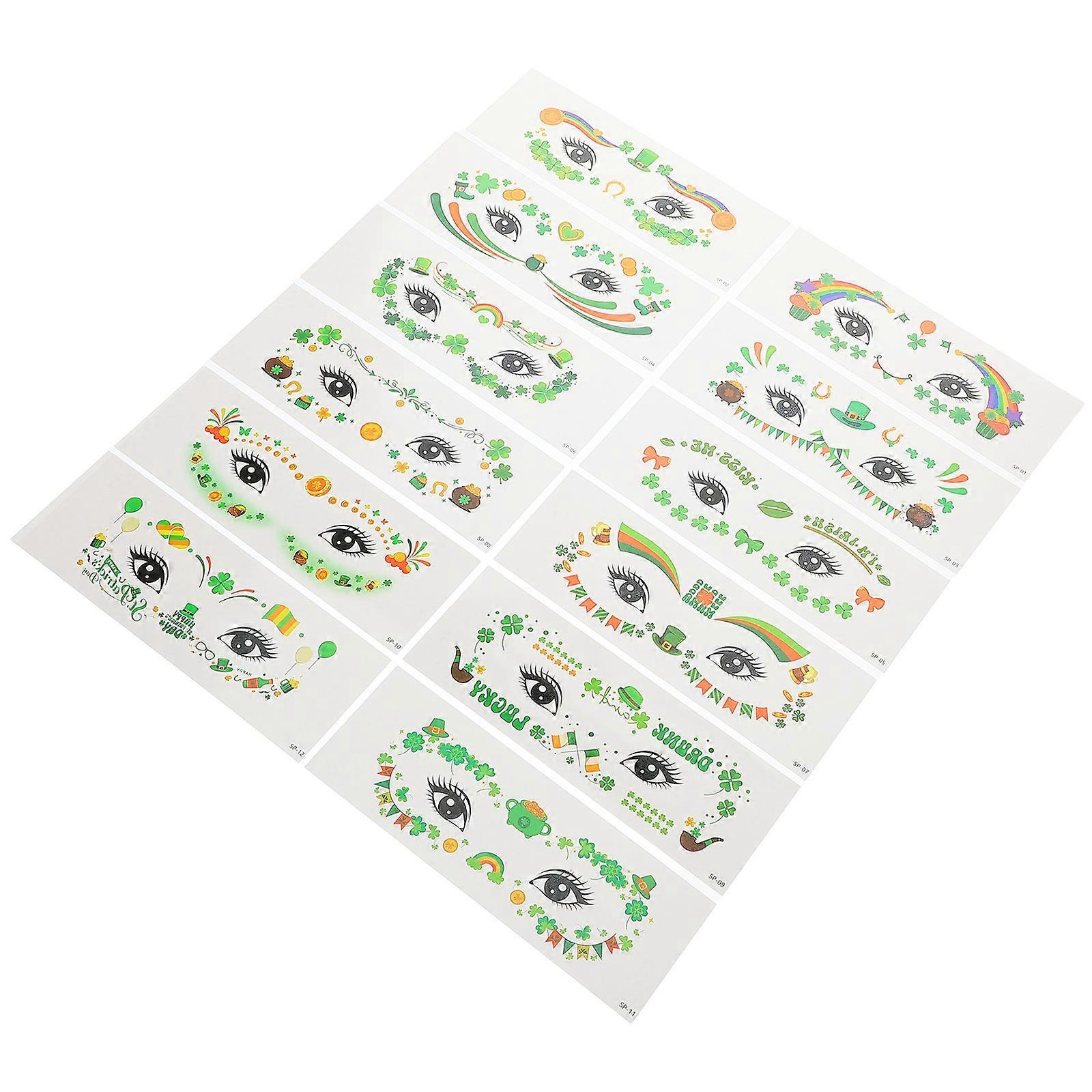 St Patricks Day Face Stickers for Party 12 Sheets Shamrock Temporary