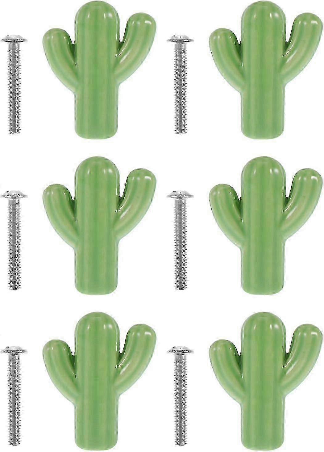 2025 6 Sets Ceramic Cactus Cabinet Pulls Handles Creative Lovely Drawer Knobs Green Plant Ceramic Cabinet Knobs