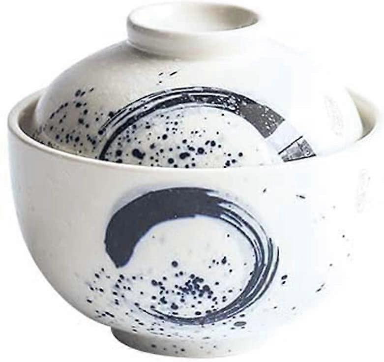 Ceramic Rice Bowl with Lid 4.5 Inch Japanese Ramen Bowl Stackable SpaceSaving Design 320ml