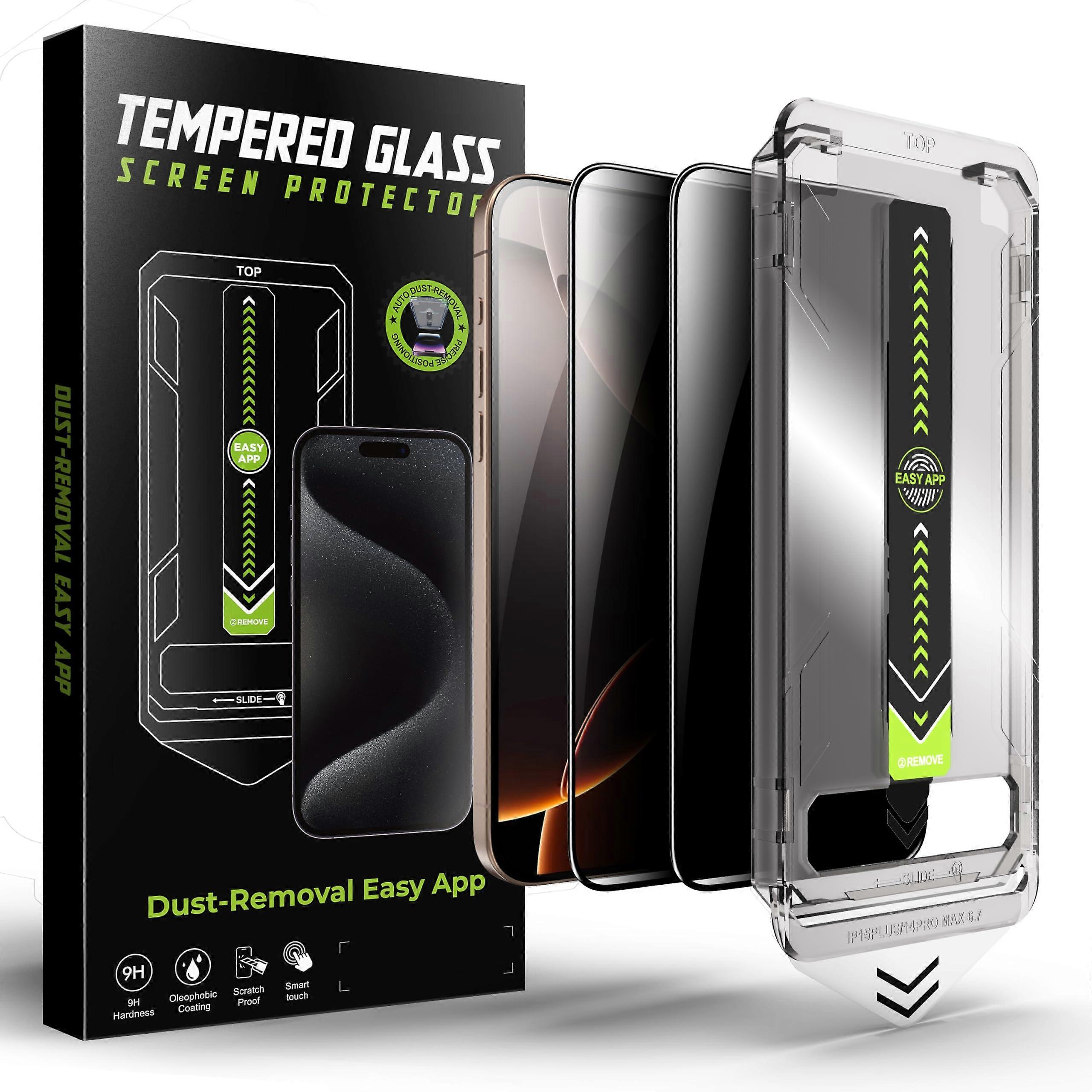 Privacy Tempered Glass Screen Protector for iPhone 15 Pro 9H Anti Scratch 3D Curved 2 Pack with Auto Alignment Kit