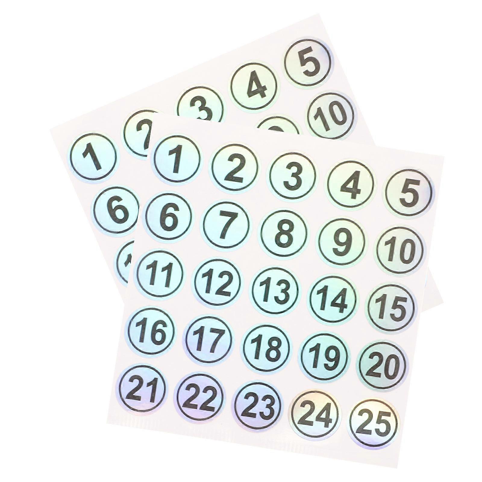 Numbered Sticker Round Digital Multi-Color Waterproof For Table Storage Organization 2 Sheets
