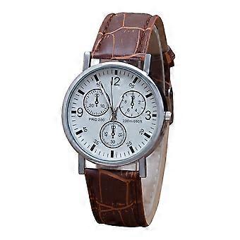 Relógio masculino de quartzo com mostrador redondo de vidro, impressão nítida e legível, alta precisão, pulseira ajustável em couro sintético.